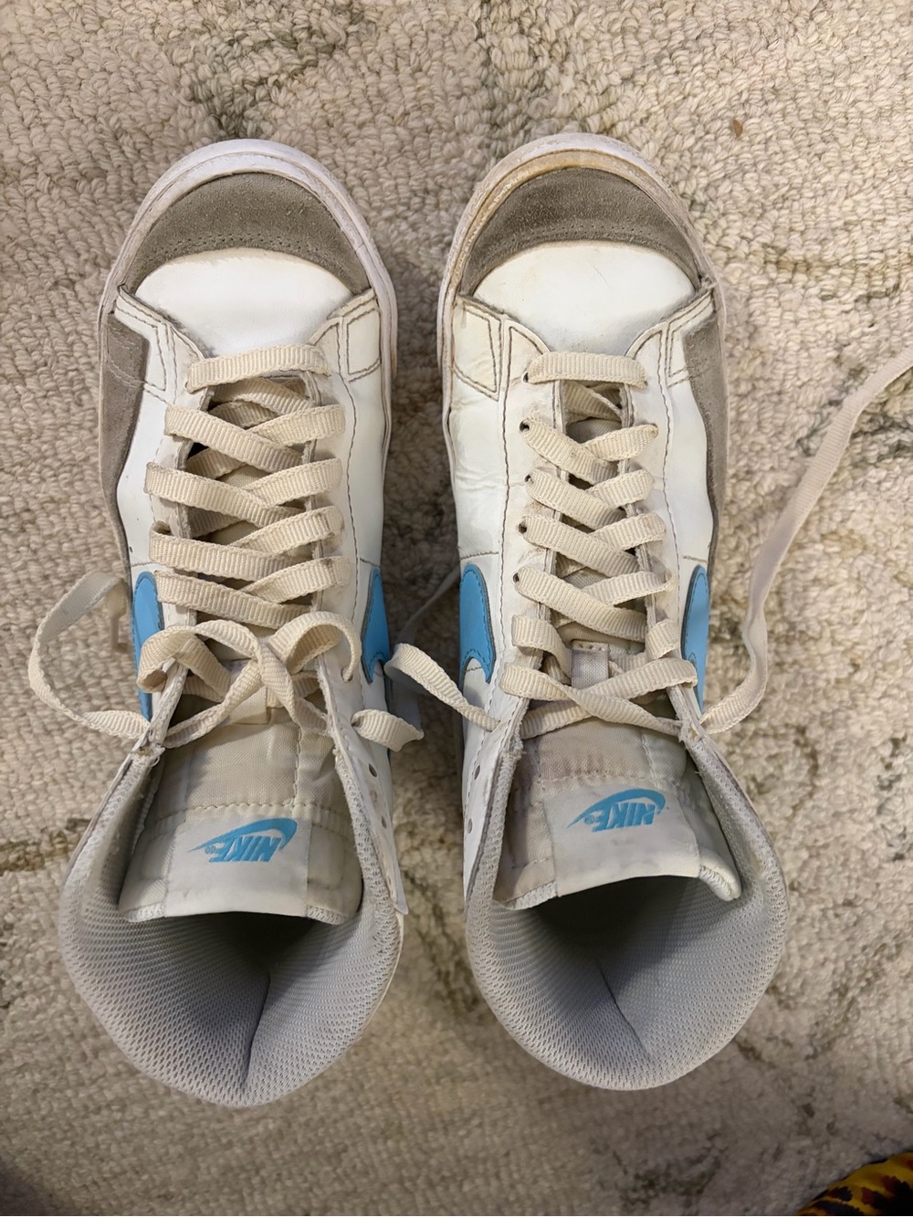 Nike Kids High-Top Sneakers in White and Light Blue